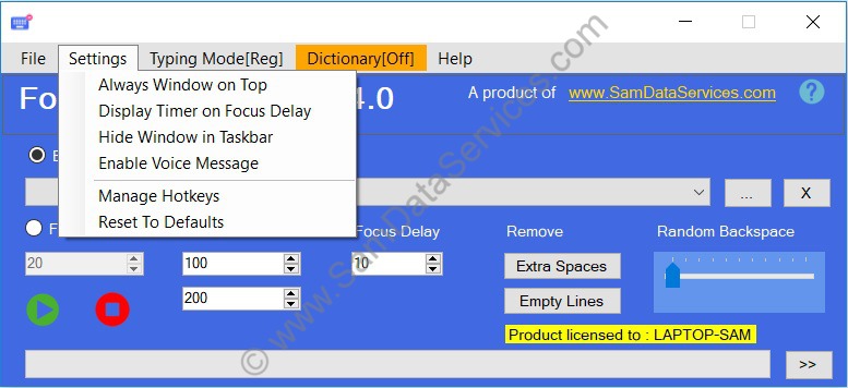 Focus Auto Typer Pro Settings